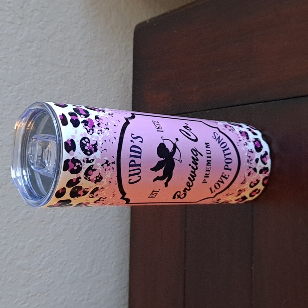 Valentines Day Cupids Love Potion 20oz Skinny Tumbler with lid & Straw New
